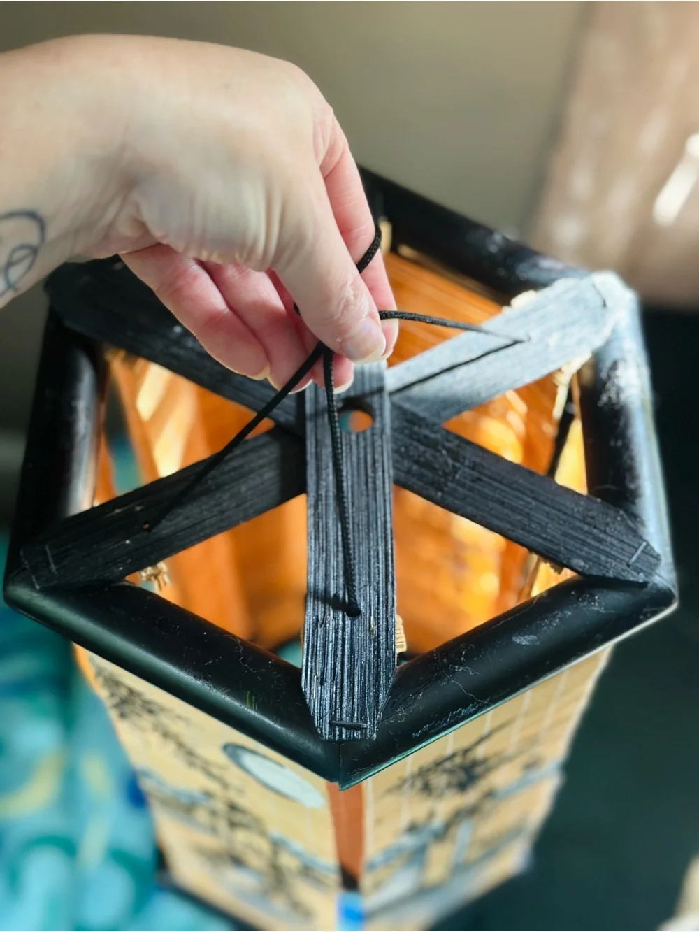 Vintage Bamboo Panel Hanging Lantern